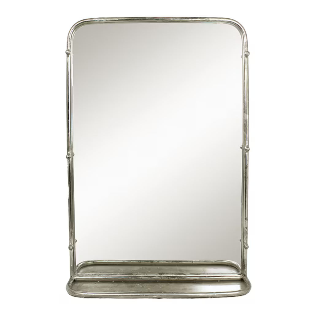 Badrumsspegel Karin med hylla Antik silver stor