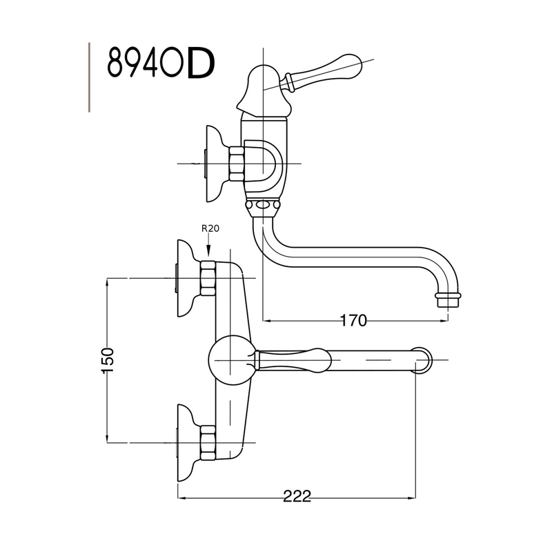 Köksblandare Denver väggmonterad i krom
