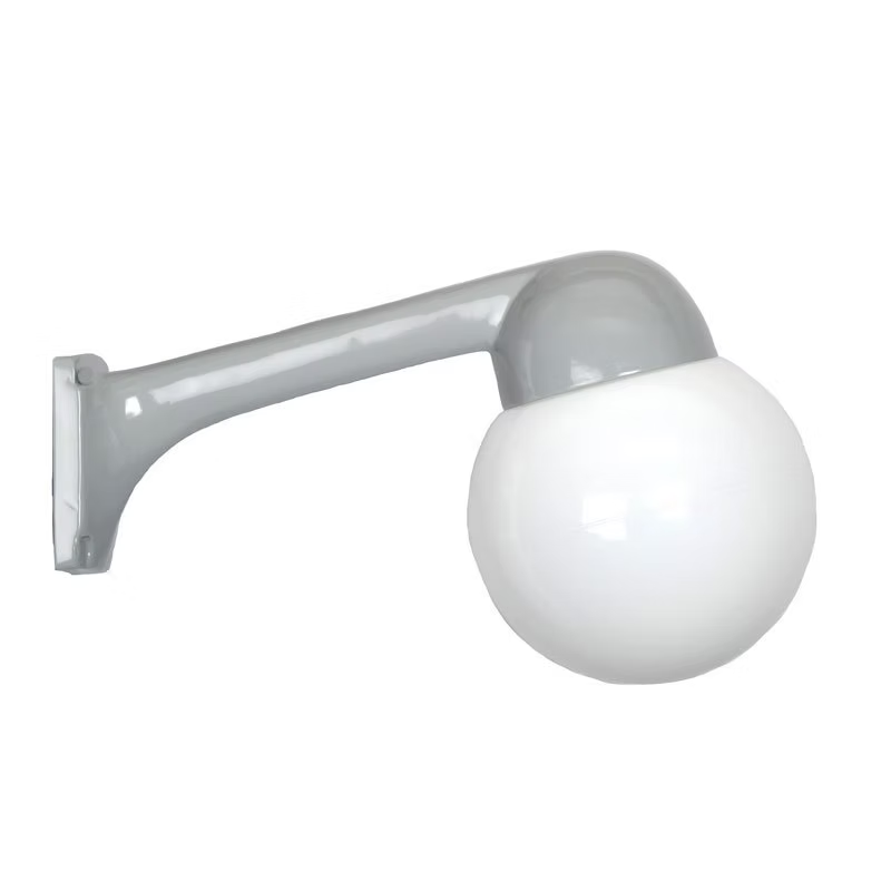 Funkis Plan 80 Grå är en elegant vägglampa i aluminium med en rund opal glob på 15 cm