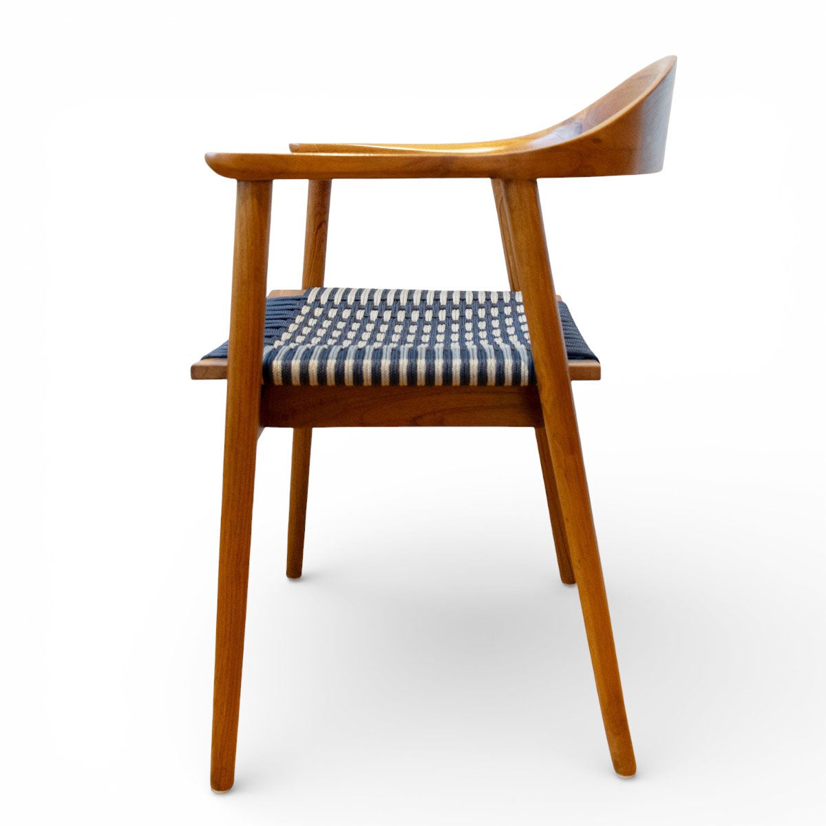 Karmstol Jessie i teak flätad sits blå/grå
