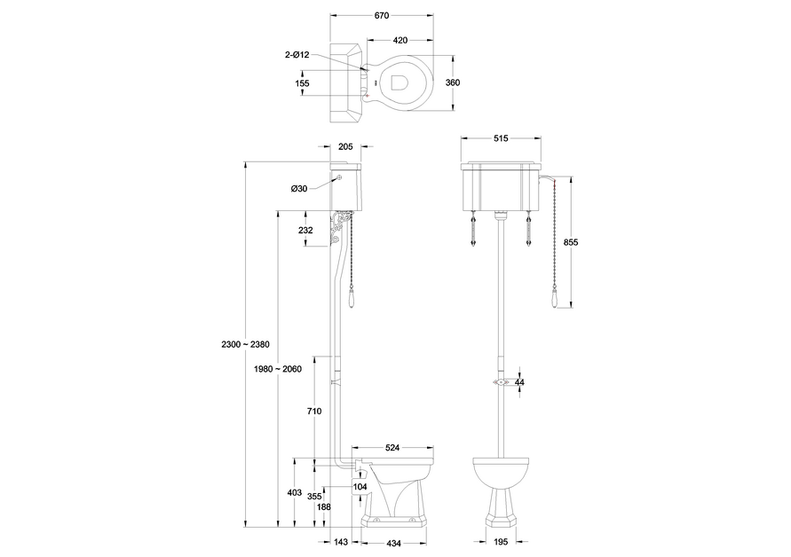 Burlington WC mit hoch-hängendem Spülkasten