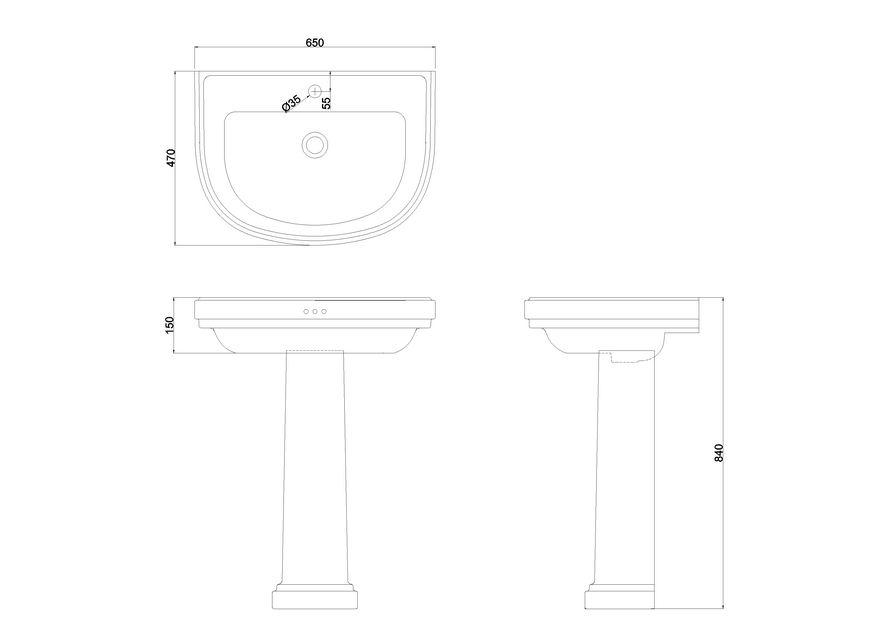 Handfat Burlington Riviera 65 cm rundat