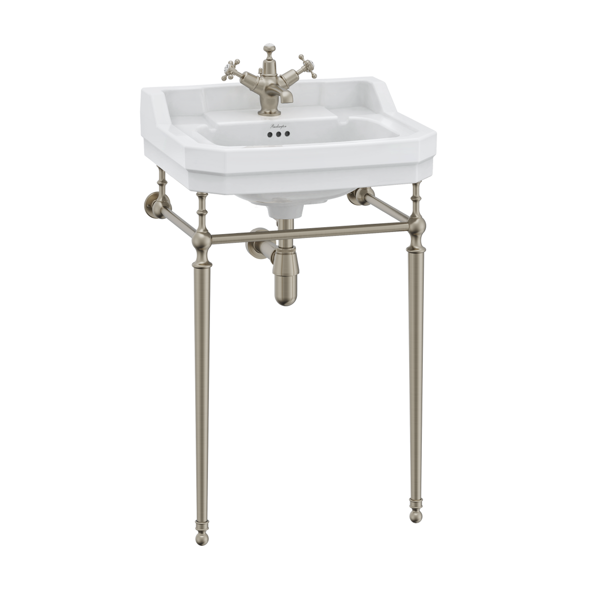 Burlington Edwardian tvättställ 56 cm med ställning i matt nickel