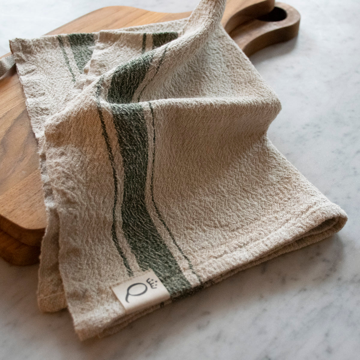 Kökshandduk Hörte natur/grön 40x65 cm