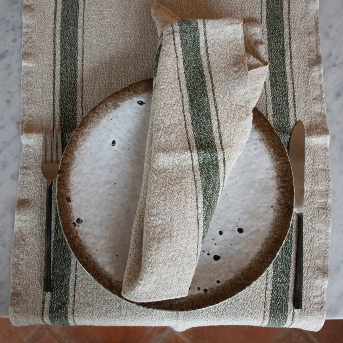 Kökshandduk Hörte natur/grön 40x65 cm