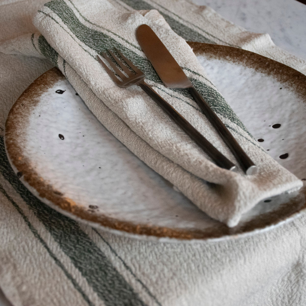 Kökshandduk Hörte natur/grön 40x65 cm