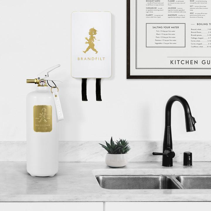 Paket Solstickan brandsläckare & brandfilt vit/guld