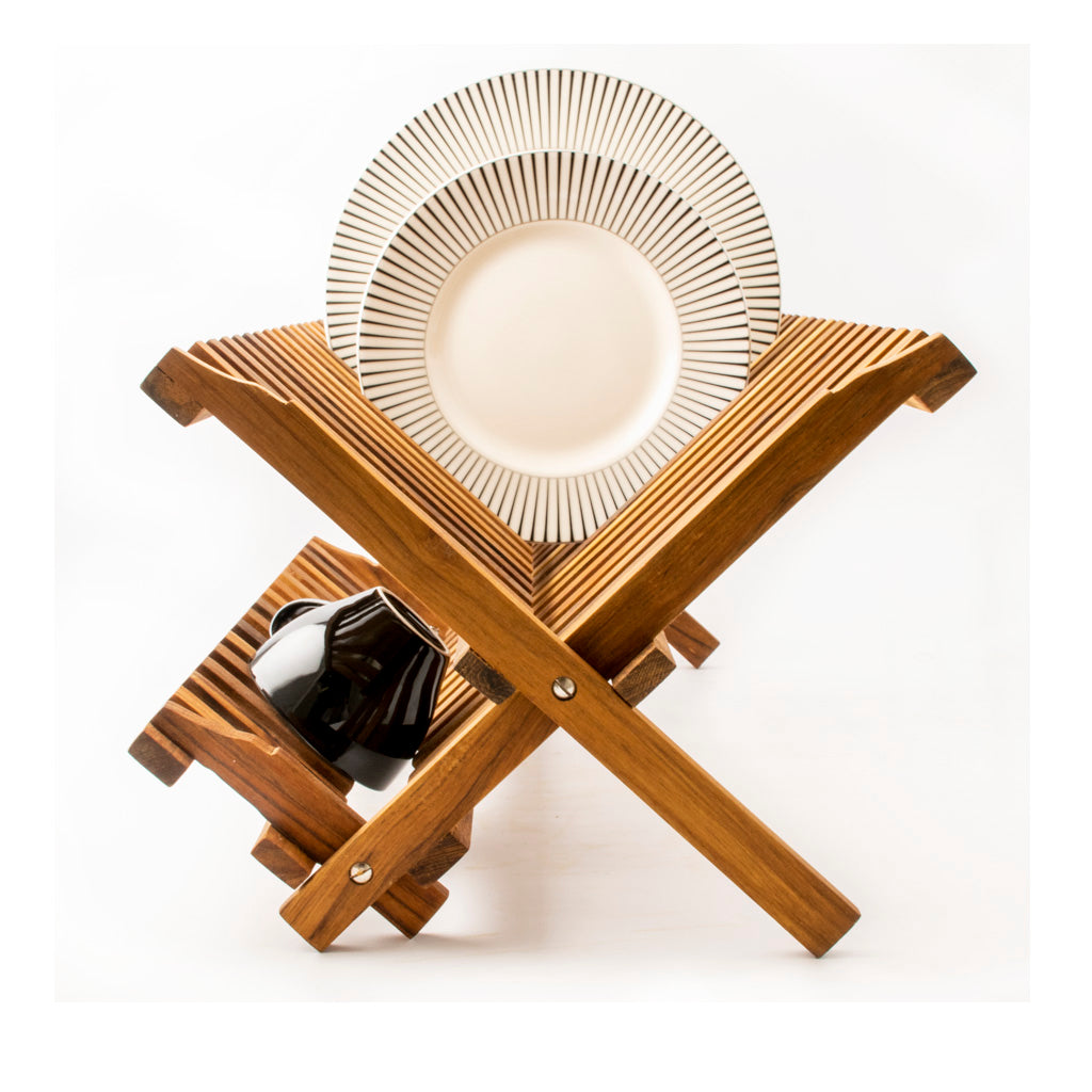 Zusammenklappbarer Holztellerständer