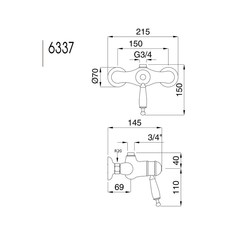 Brausebatterie mit Thermostat Oxford Chrom