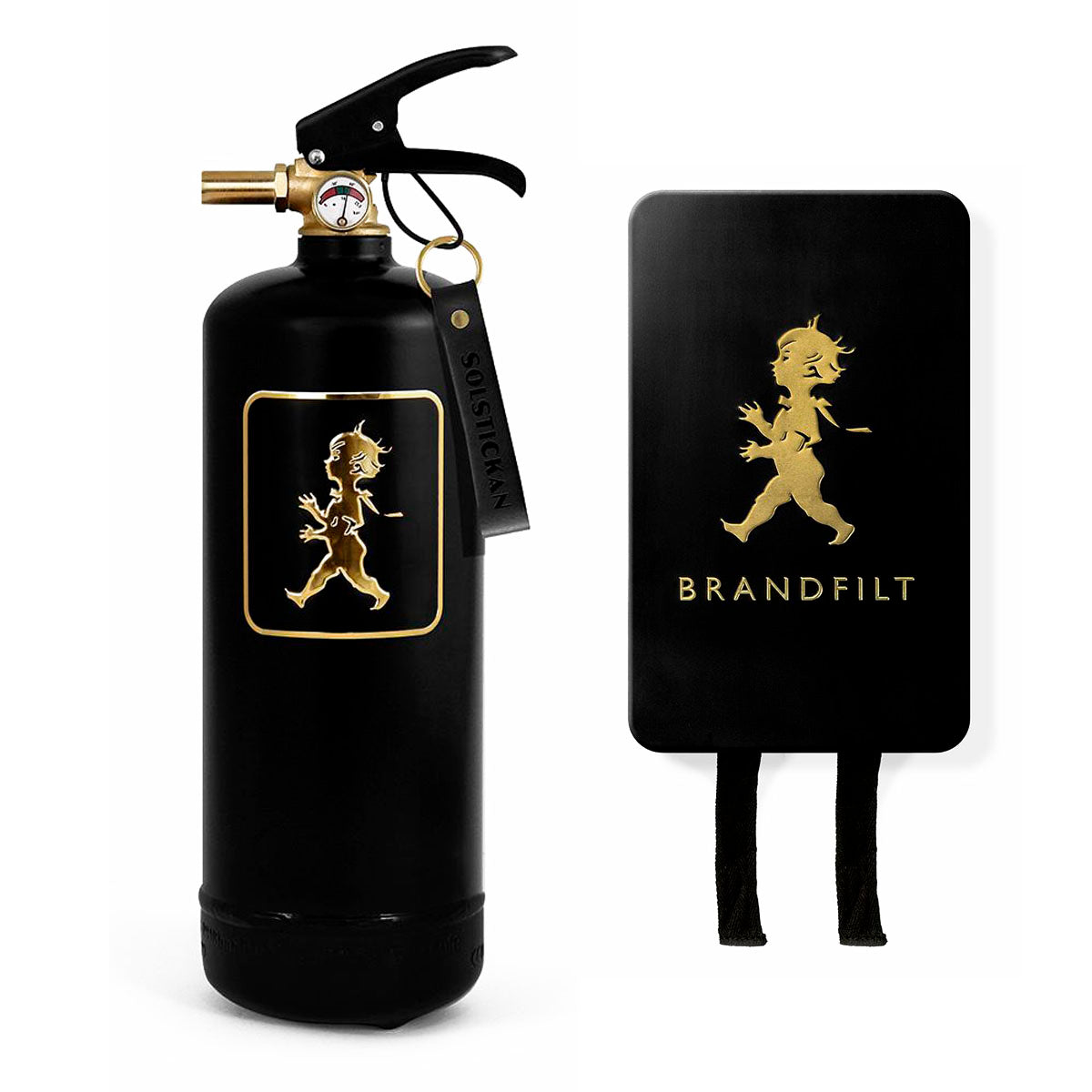Paket Solstickan Feuerlöscher & Brandschutzdecke Schwarz/Gold