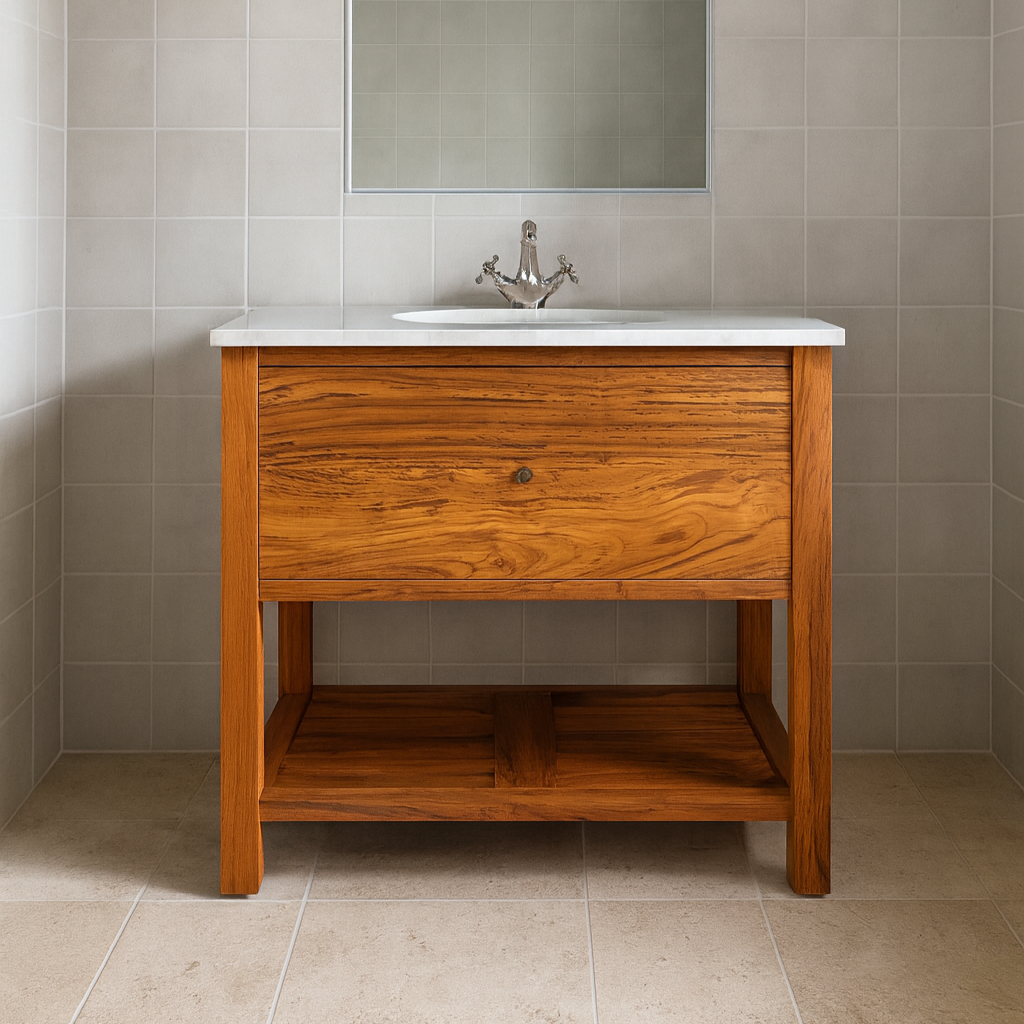 Kommode Adele aus Teakholz mit Marmorplatte