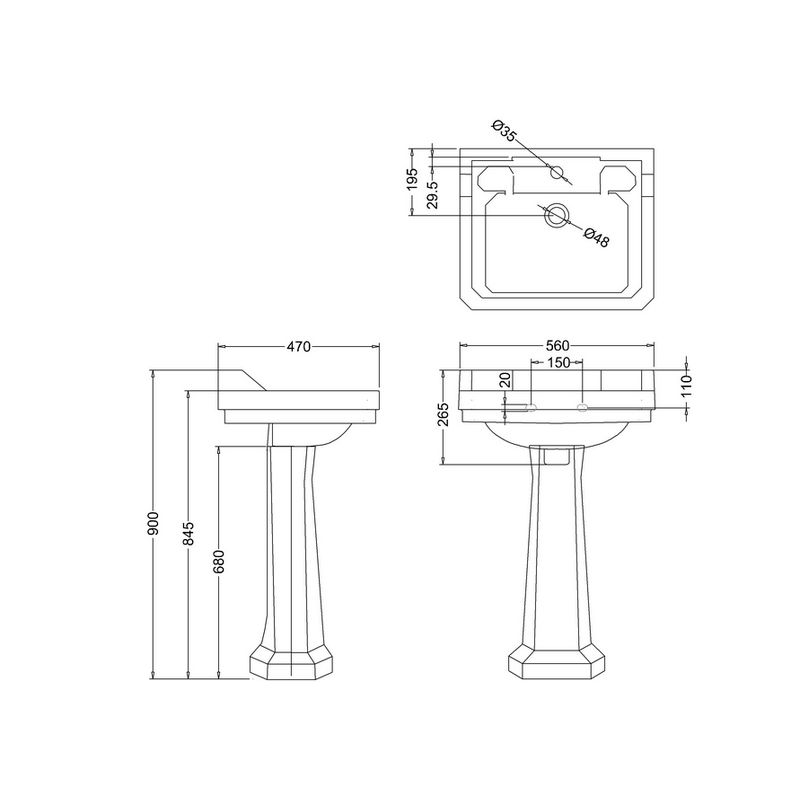 Waschbecken Burlington Edwardian rechteckig 56 cm