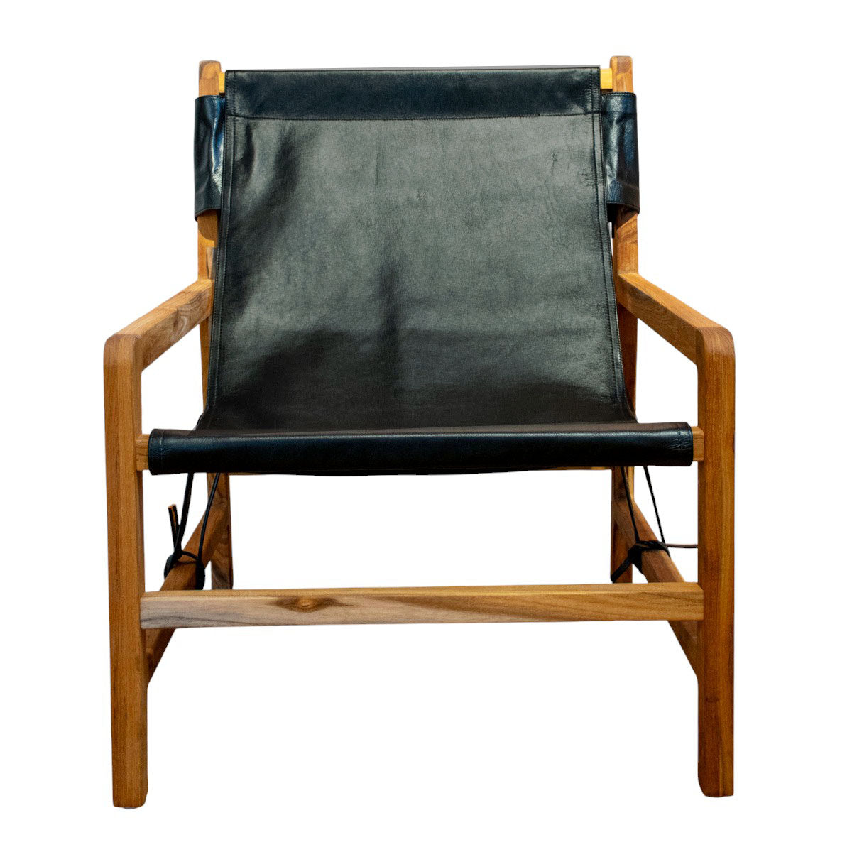 Sessel Jessie aus Teakholz und schwarzem Leder