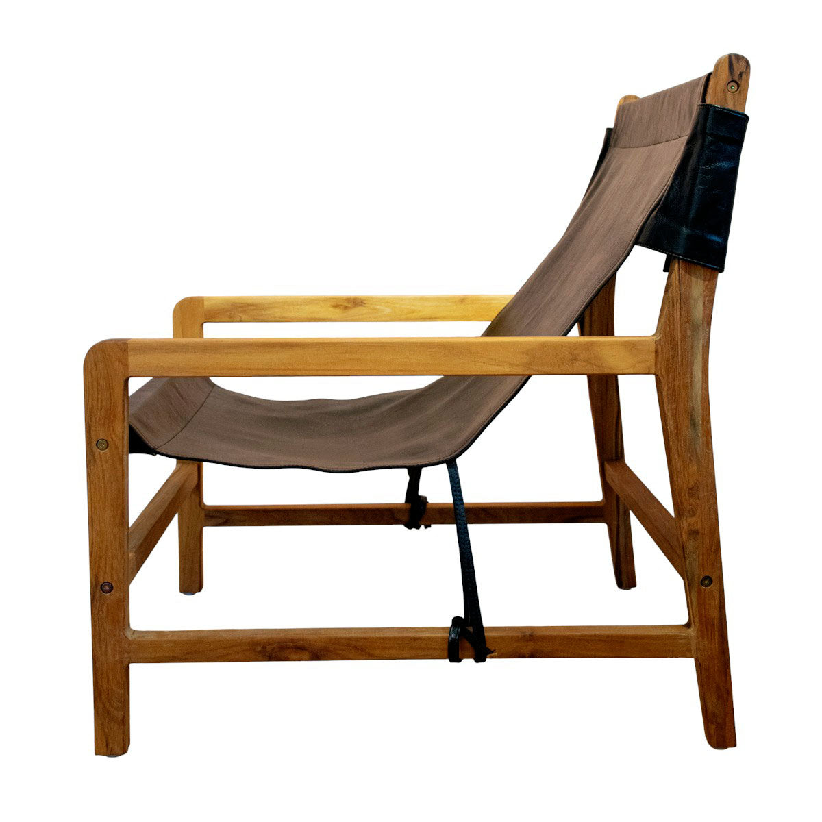 Sessel Jessie aus Teakholz und schwarzem Leder