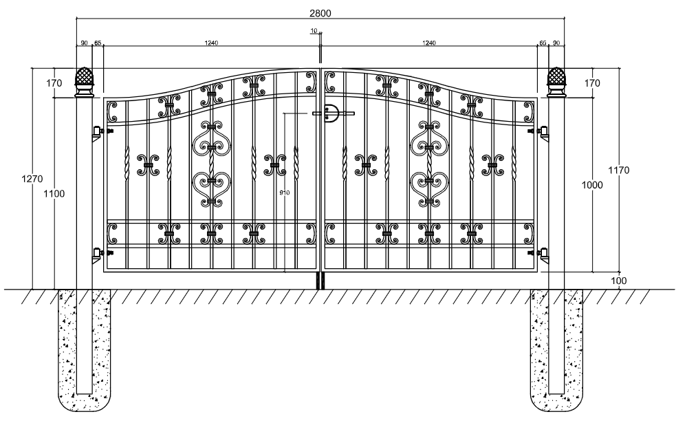 Handgeschmiedetes Doppeltor Valdemarsro – komplett mit Eisenpfosten