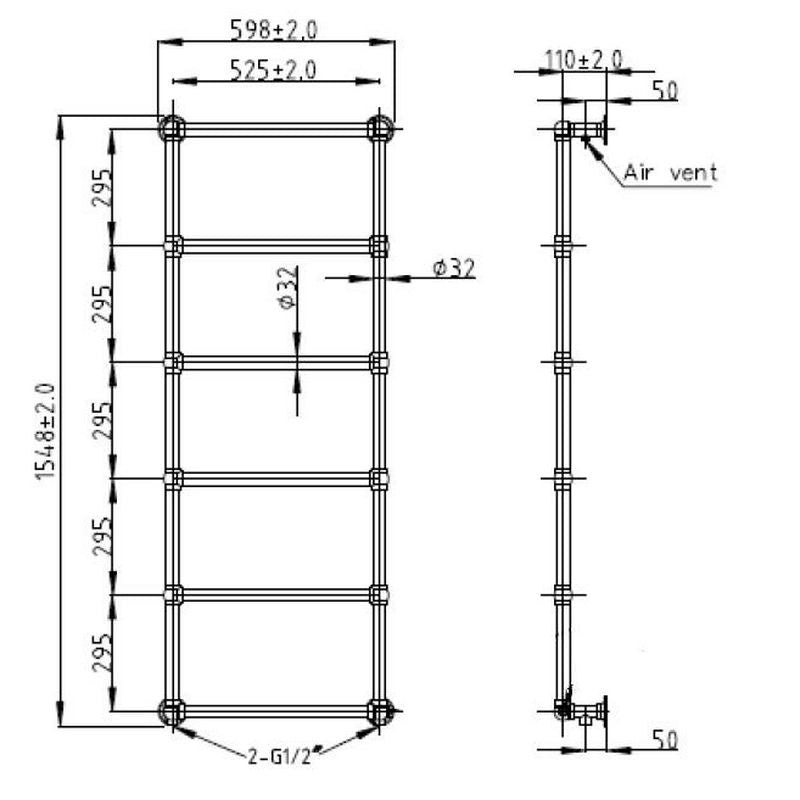 Juliet handdukstork med vinklad ventil Victorian krom