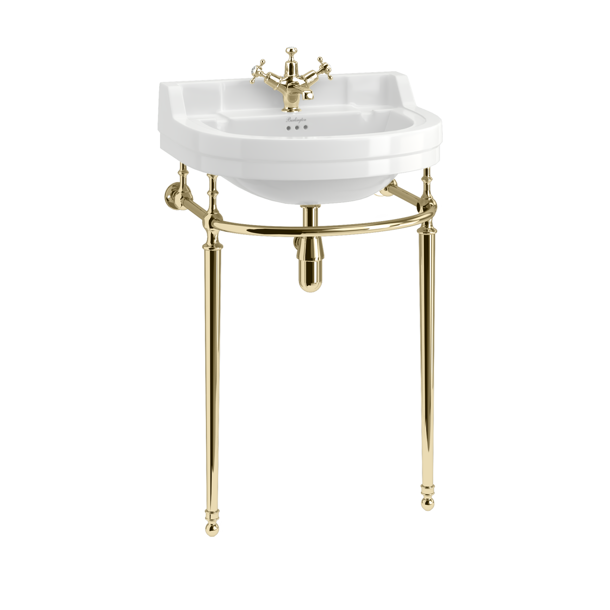 Burlington Edwardian rundat tvättställ 56 cm med ställning i gold