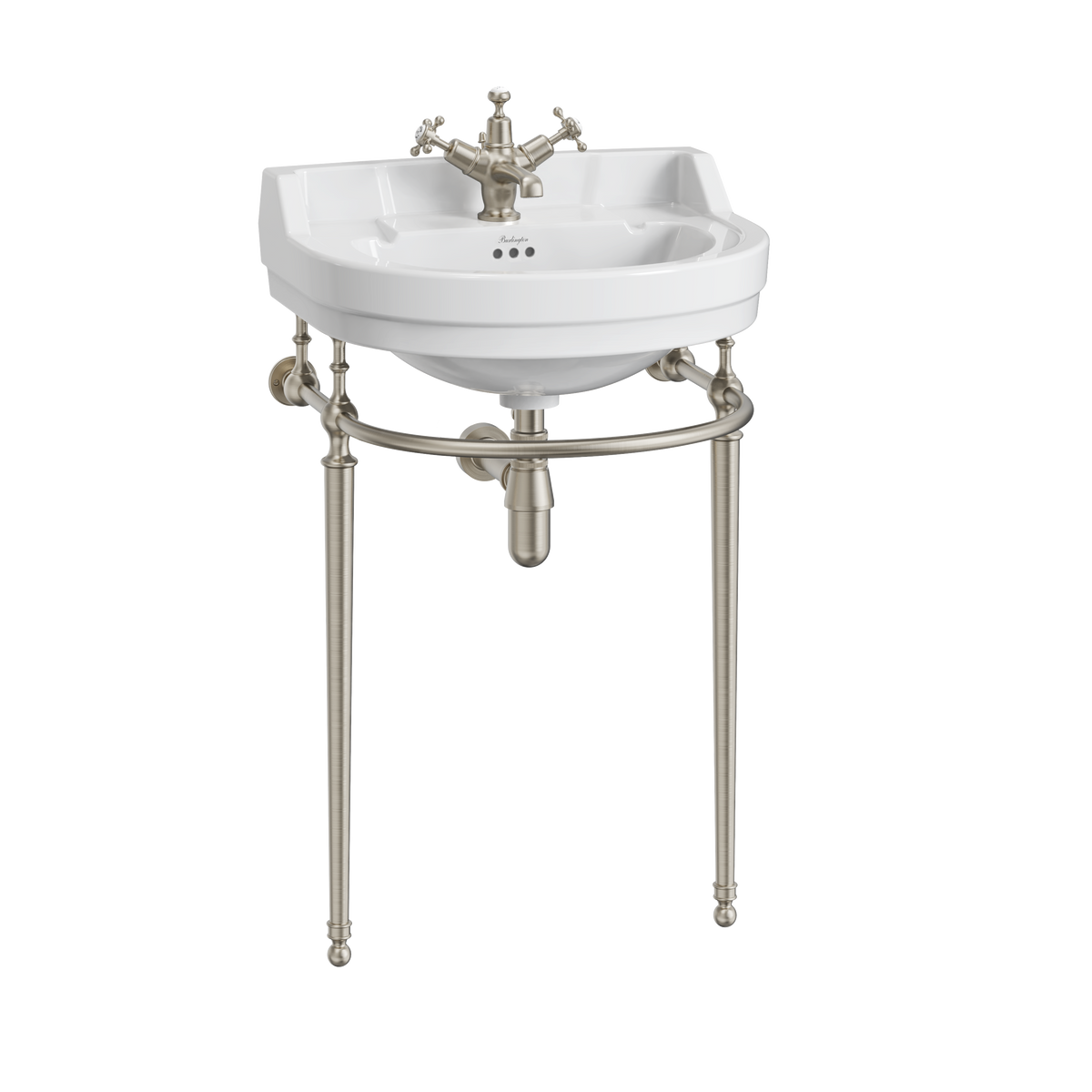 Burlington Edwardian rundat tvättställ 56 cm med ställning i matt nickel