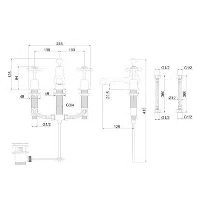 Burlington 3-hålsblandare Claremont gold