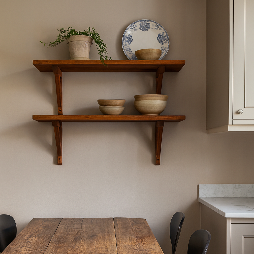 Hylla i teak 2 konsoler + hyllplan 60 x 23 cm