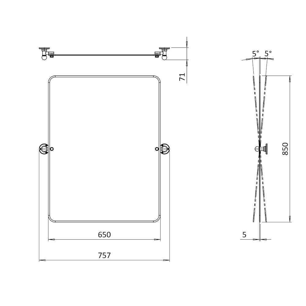 Burlington spegel rektangulär 85x65cm med väggfästen