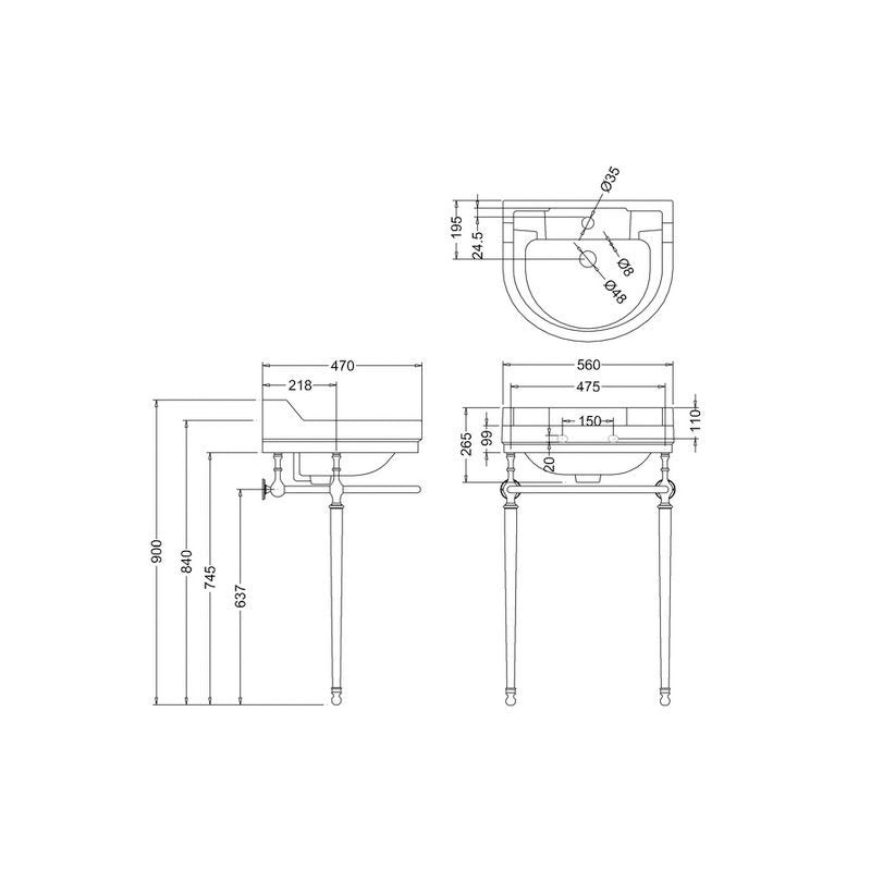 Burlington Chromständer 560mm abgerundet